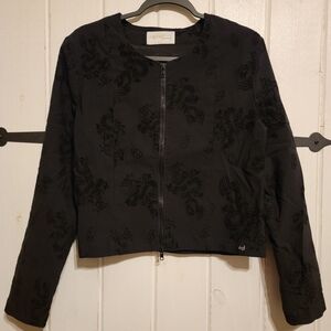 Equestrian Womens Jacket Black Felt Dragon Print Full Zip Size Large